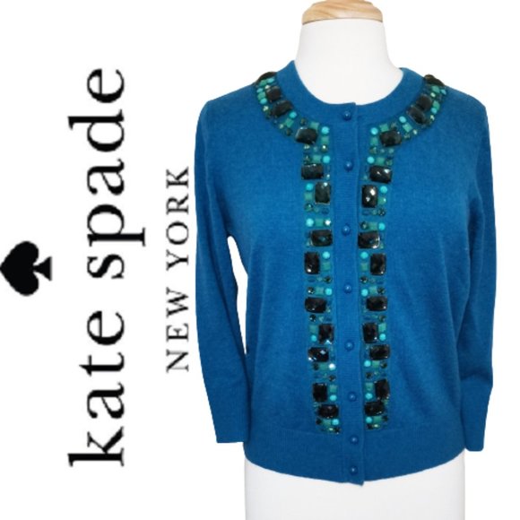 Kate Spade Teal Kati Jeweled Cardigan 